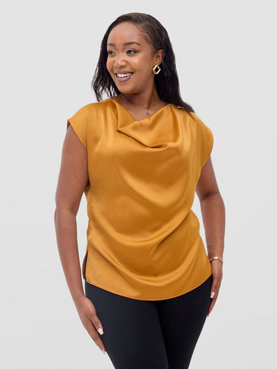 Vivo Meli Cowl Top - Dark Mustard - Shopzetu