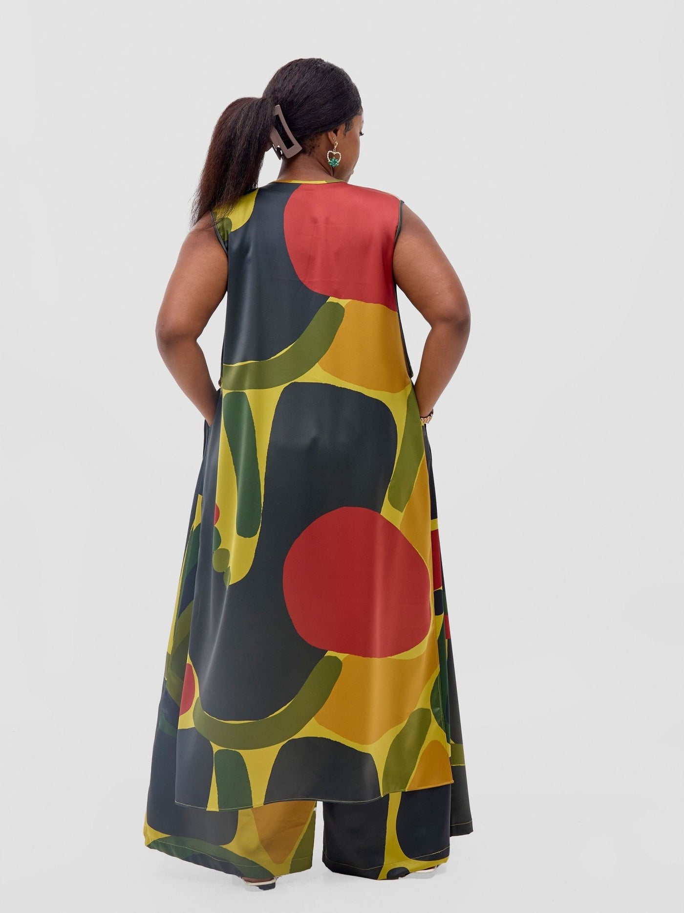 Vivo Kelemi Sleeveless Overcoat - Lime / Red Waso Print - Shopzetu