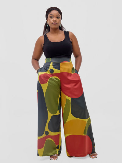 Vivo Kelemi Satin Pants - Lime / Red Waso Print - Shopzetu