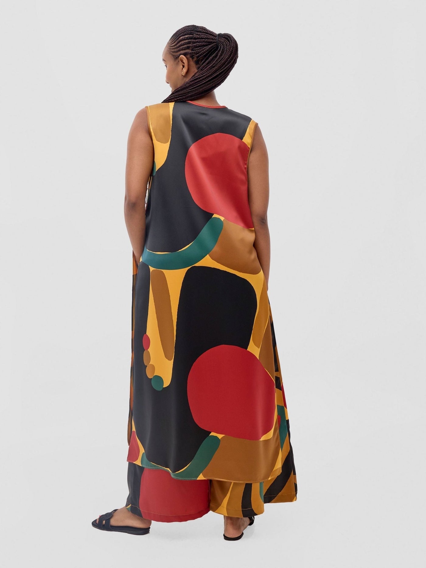 Vivo Kelemi Sleeveless Overcoat - Mustard / Red Waso Print - Shopzetu