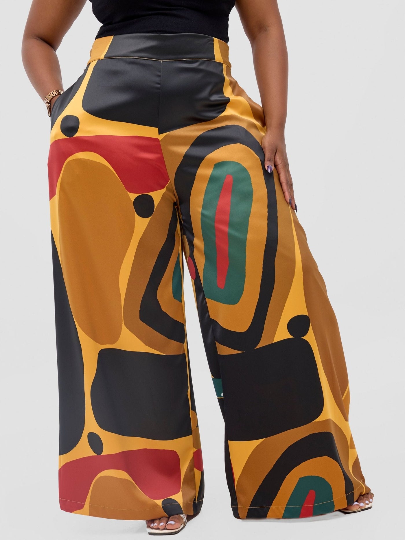 Vivo Kelemi Satin Pants - Mustard / Red Waso Print - Shopzetu