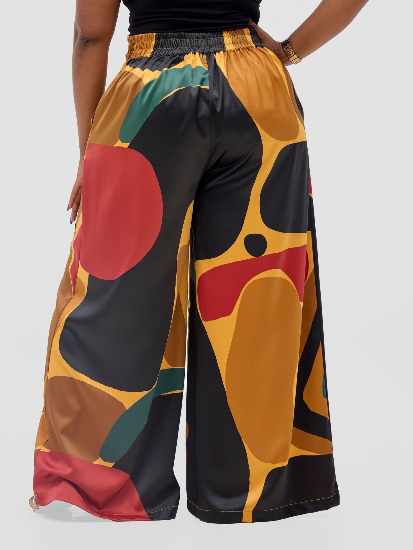 Vivo Kelemi Satin Pants - Mustard / Red Waso Print - Shopzetu