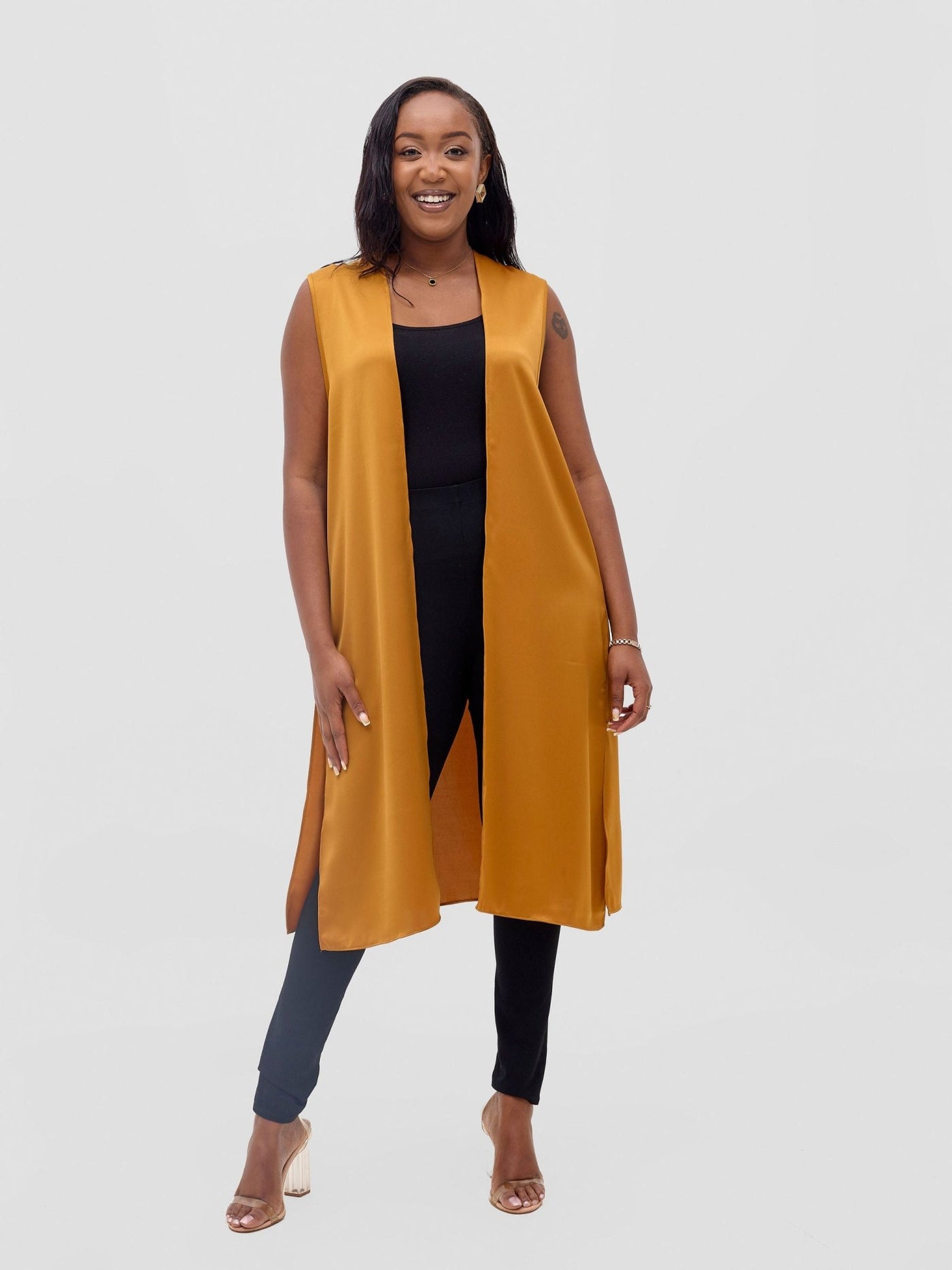 Vivo Meli Sleeveless Coat - Dark Mustard - Shopzetu