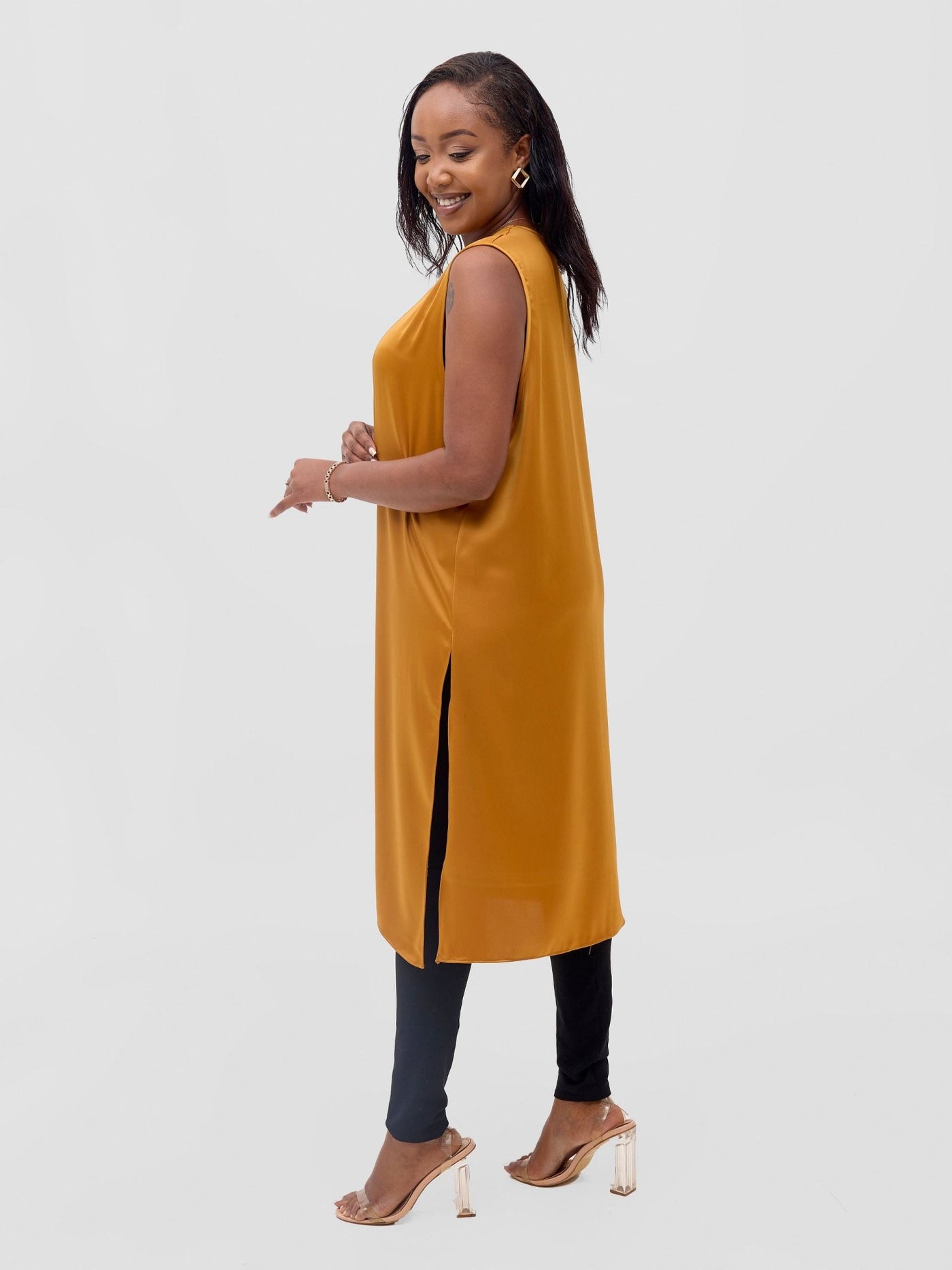 Vivo Meli Sleeveless Coat - Dark Mustard - Shopzetu