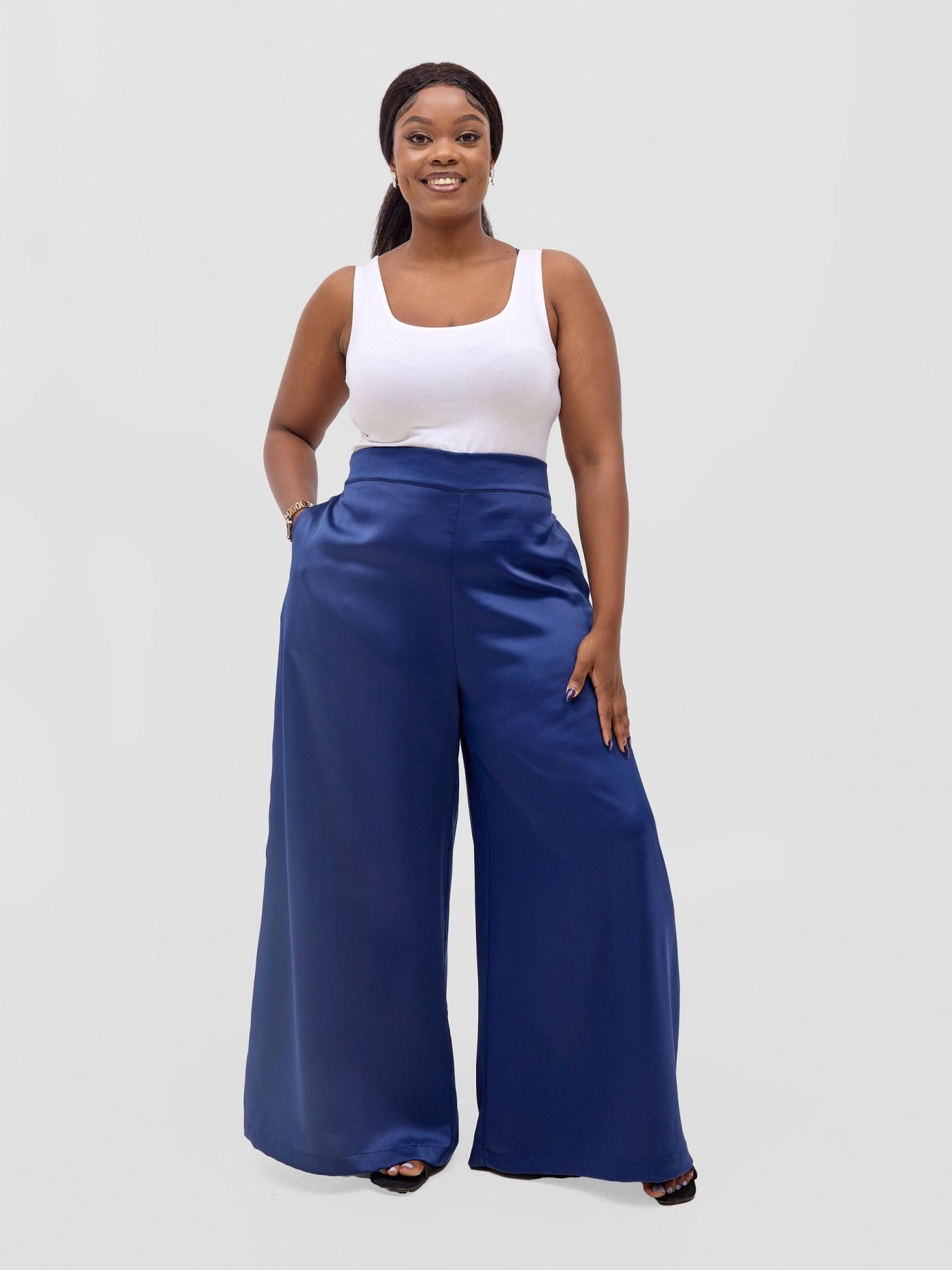 Vivo Meli Satin Pants - Navy - Shopzetu