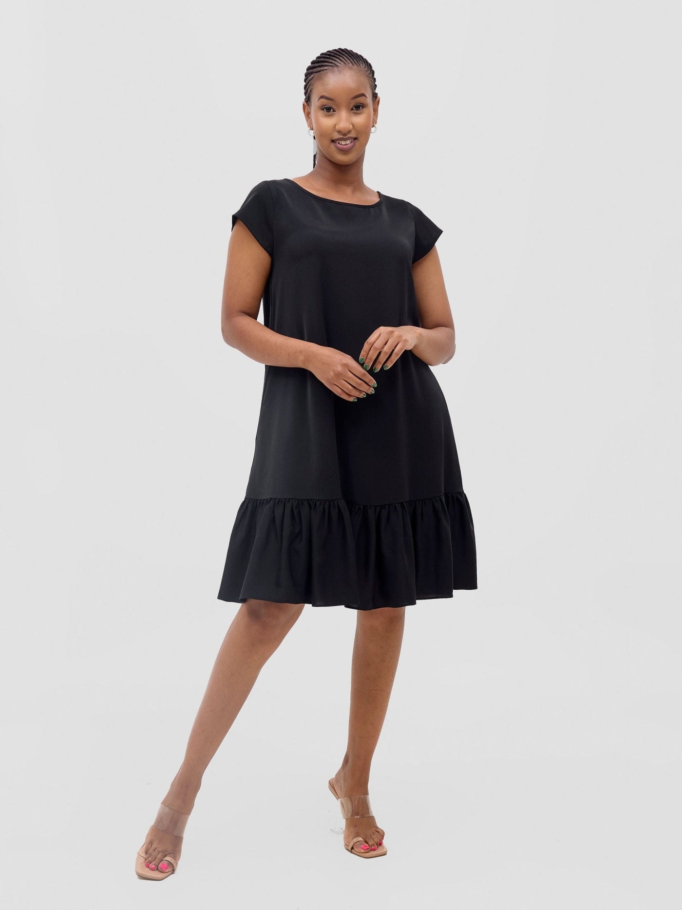 Vivo Dalia Cap Sleeve Gathered Tent Dress - Black - Shopzetu