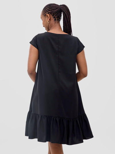 Vivo Dalia Cap Sleeve Gathered Tent Dress - Black - Shopzetu