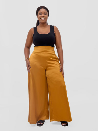 Vivo Meli Satin Pants - Dark Mustard - Shopzetu