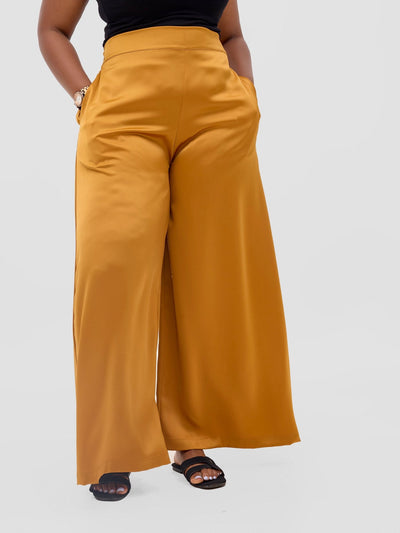 Vivo Meli Satin Pants - Dark Mustard - Shopzetu