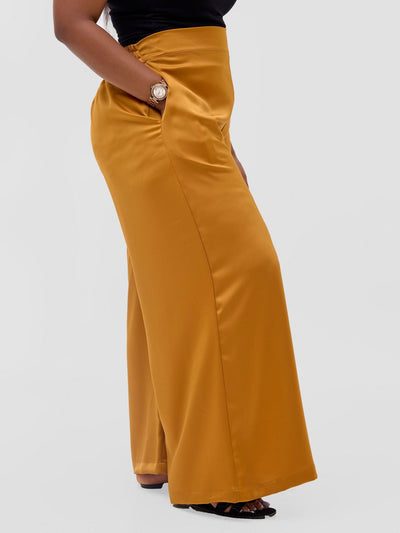 Vivo Meli Satin Pants - Dark Mustard - Shopzetu