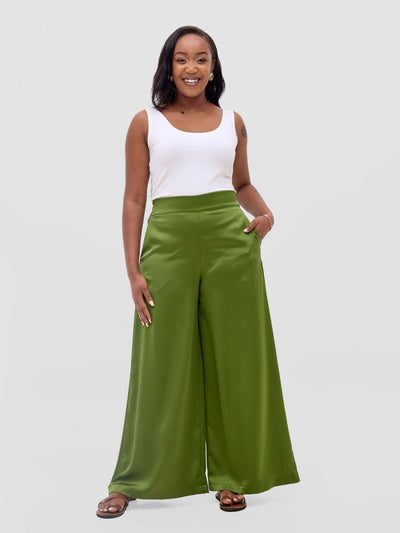 Vivo Meli Satin Pants - Olive - Shopzetu