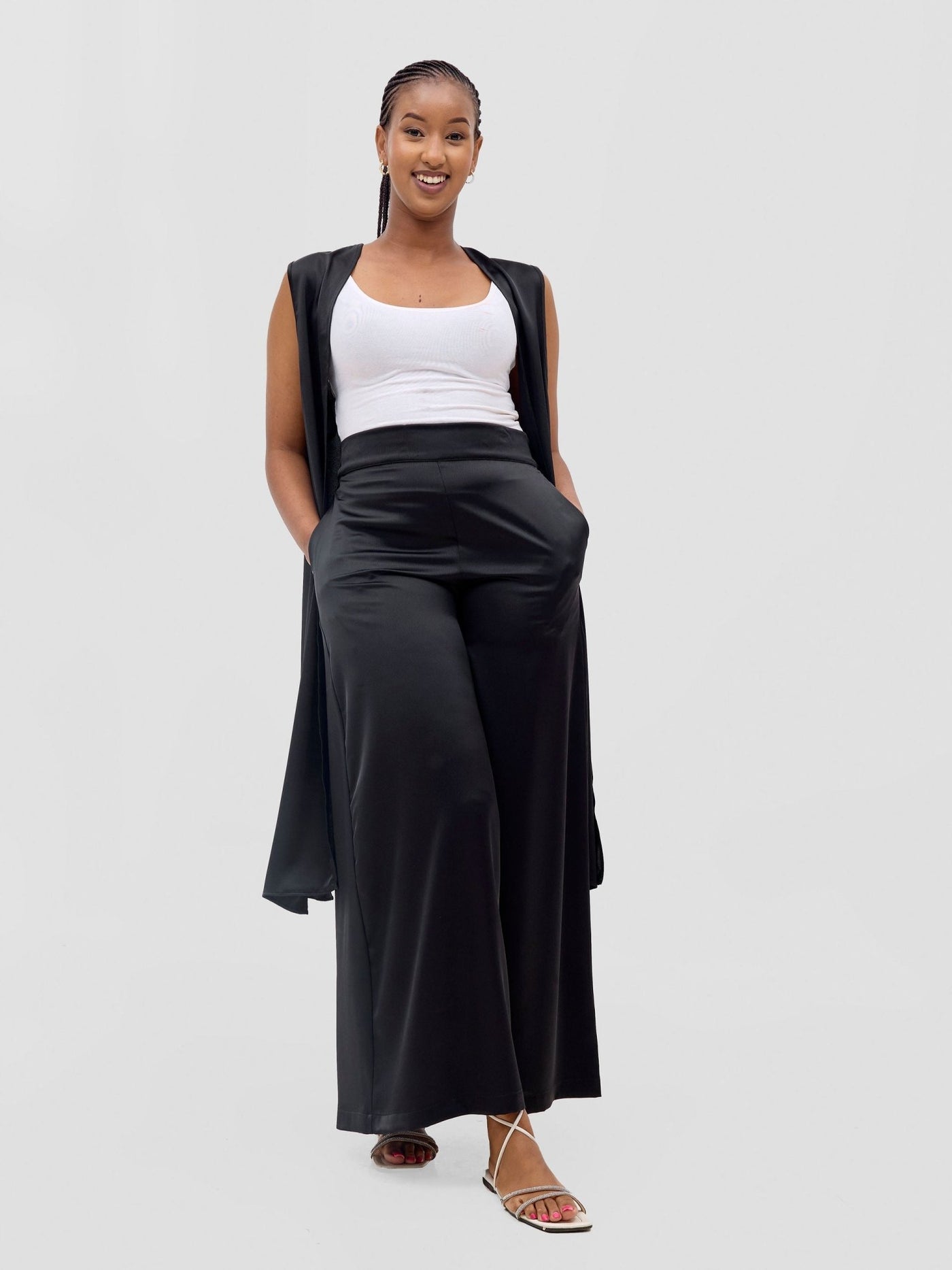 Vivo Meli Satin Pants - Black - Shopzetu