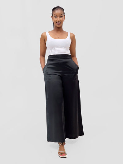 Vivo Meli Satin Pants - Black - Shopzetu