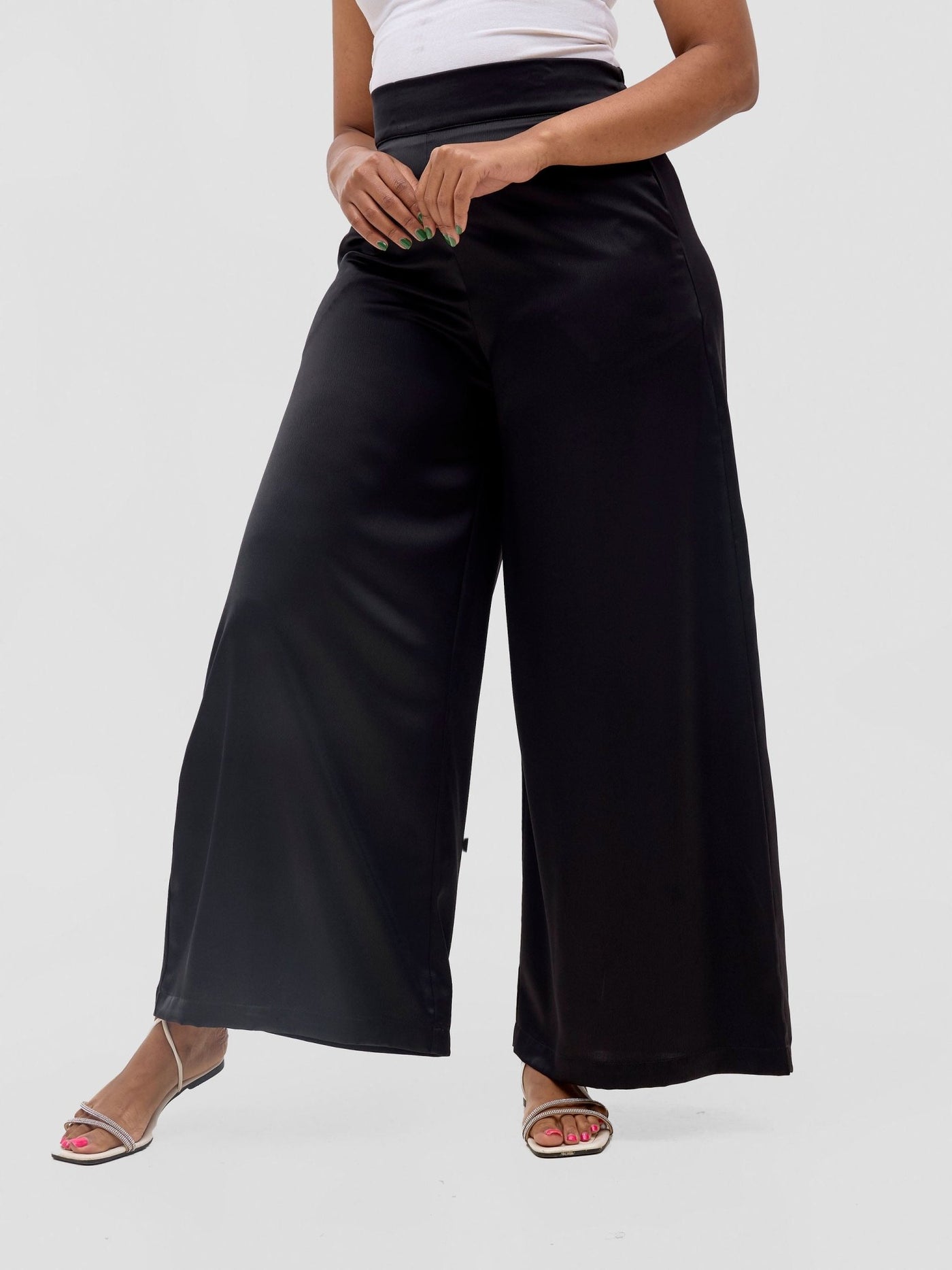 Vivo Meli Satin Pants - Black - Shopzetu