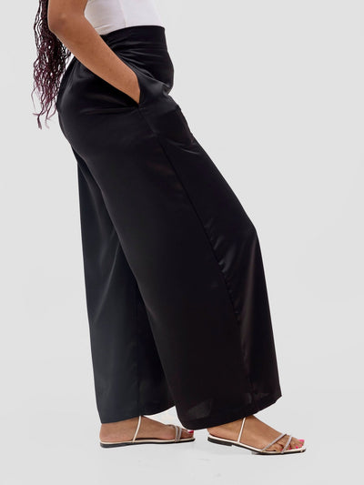 Vivo Meli Satin Pants - Black - Shopzetu