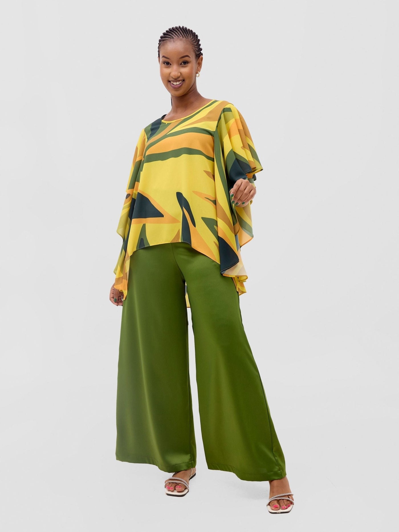 Vivo Kelemi Ruffle Sleeve Top - Yellow / Green Lana Print - Shopzetu