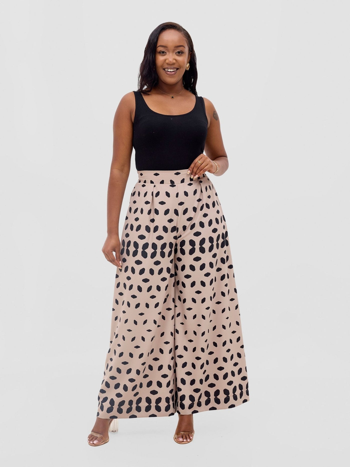 Vivo Ayla Crepe Pants - Taupe / Black Ila Print - Shopzetu