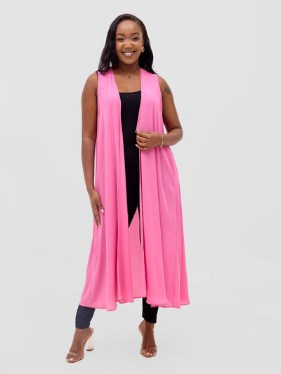 Vivo Basic Sleeveless Tent Kimono - Pink - Shopzetu