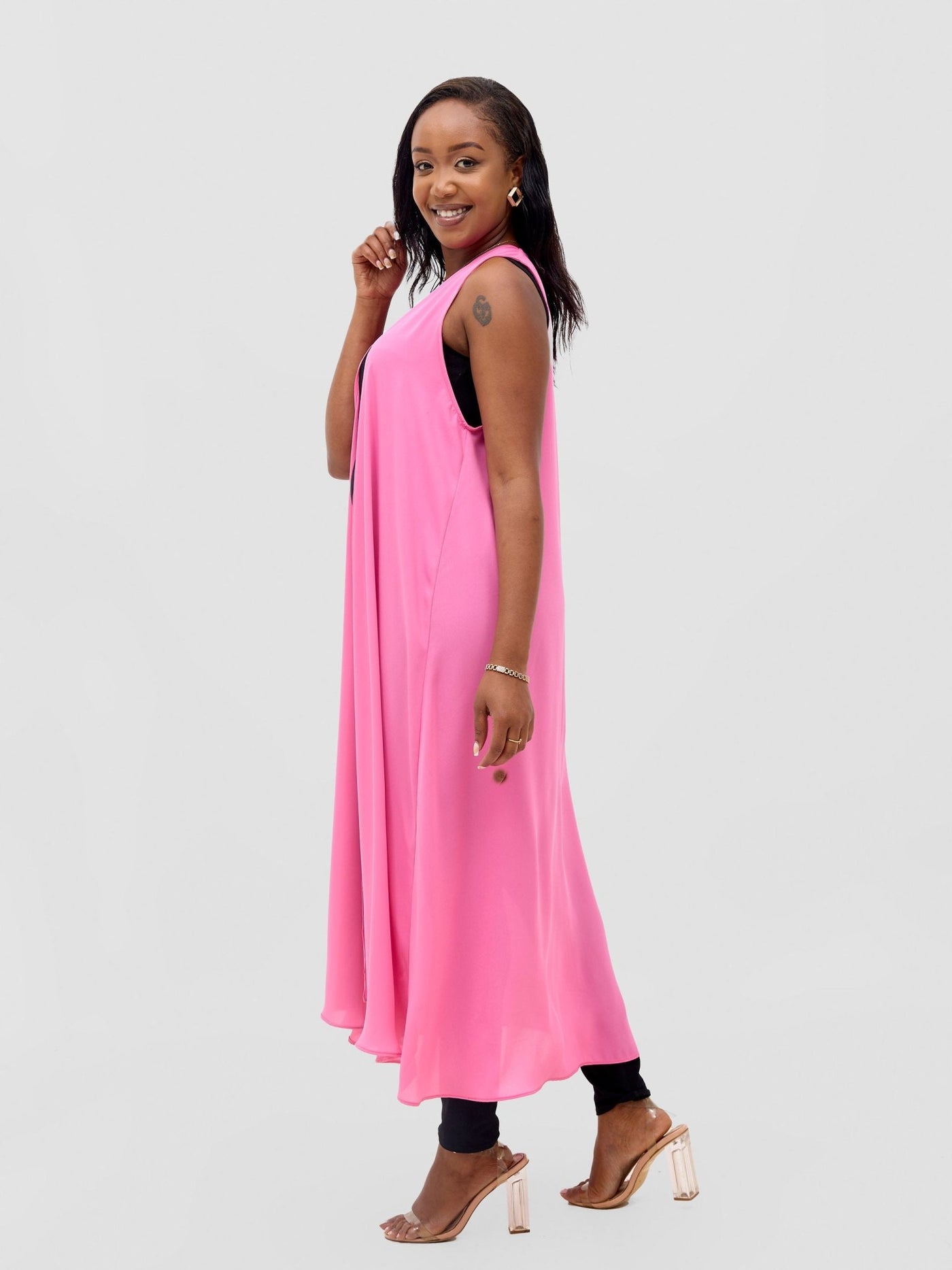 Vivo Basic Sleeveless Tent Kimono - Pink - Shopzetu