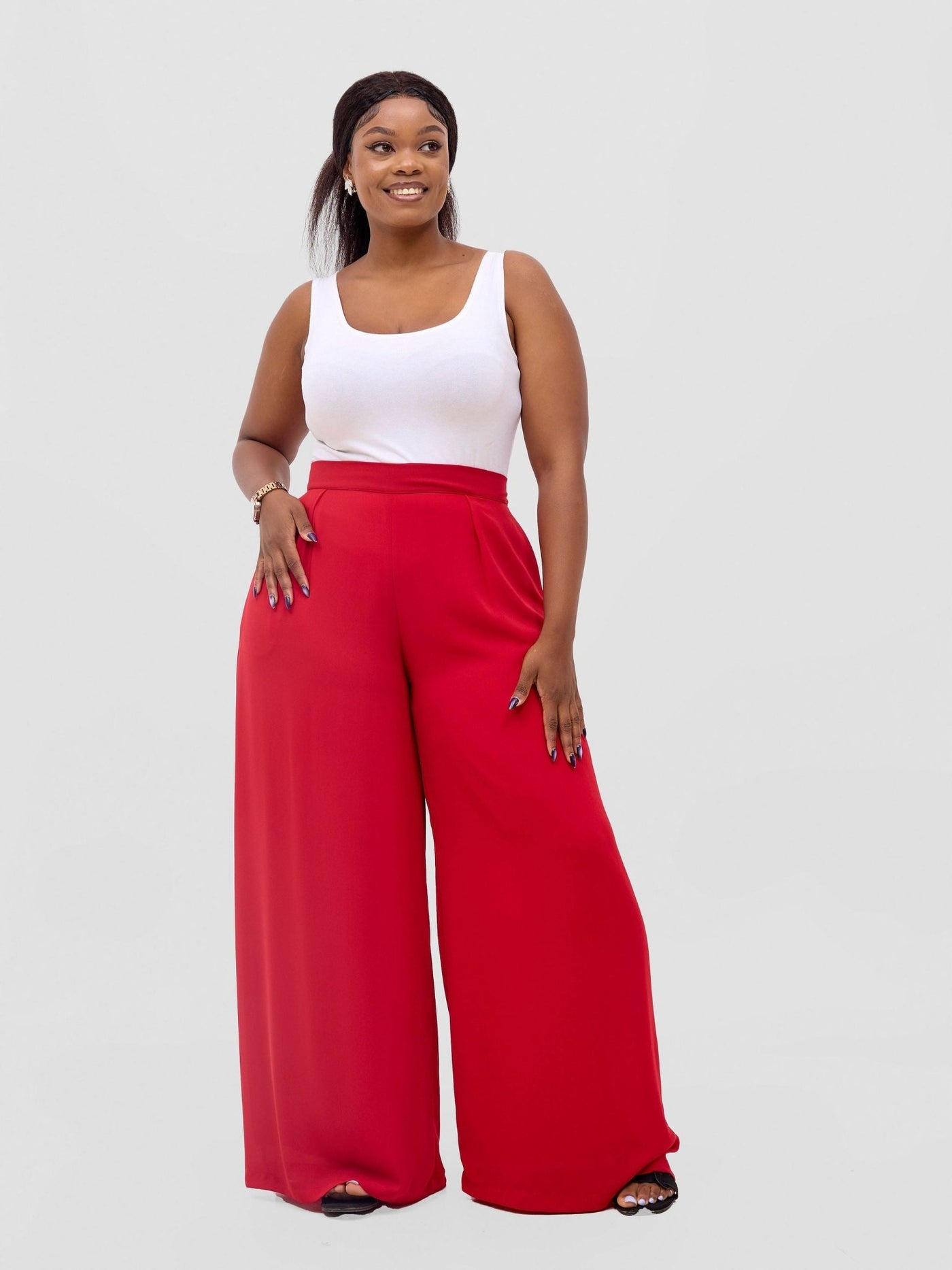 Vivo Meli Chiffon Pants - Red - Shopzetu