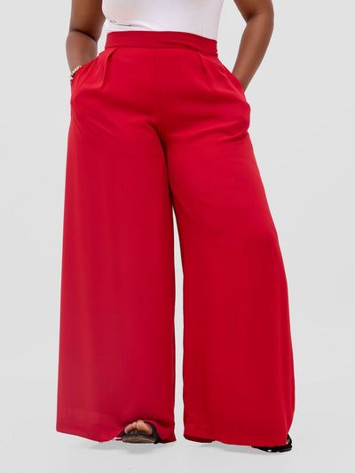 Vivo Meli Chiffon Pants - Red - Shopzetu