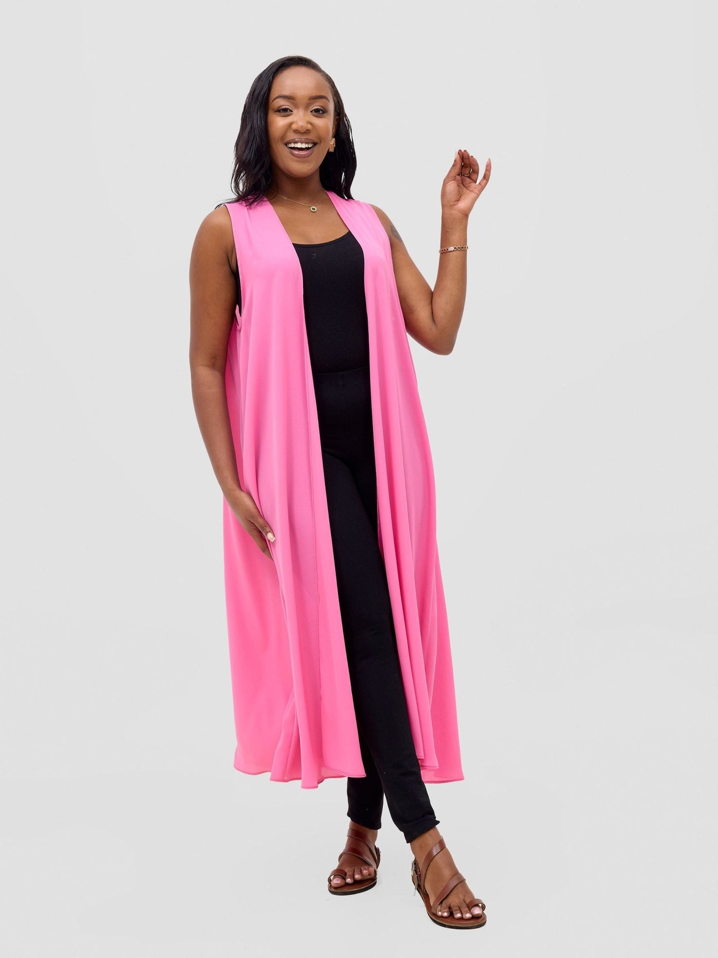 Vivo Basic Sleeveless Tent Kimono - Pink - Shopzetu