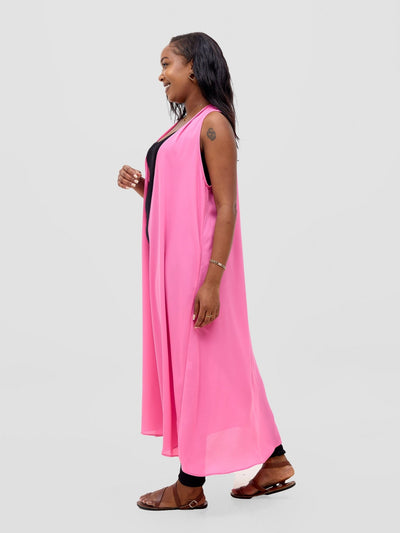 Vivo Basic Sleeveless Tent Kimono - Pink - Shopzetu