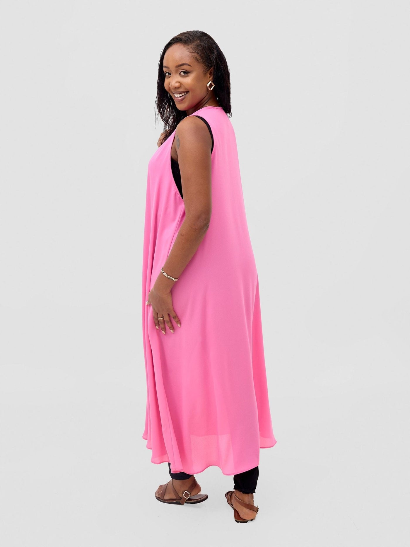 Vivo Basic Sleeveless Tent Kimono - Pink - Shopzetu