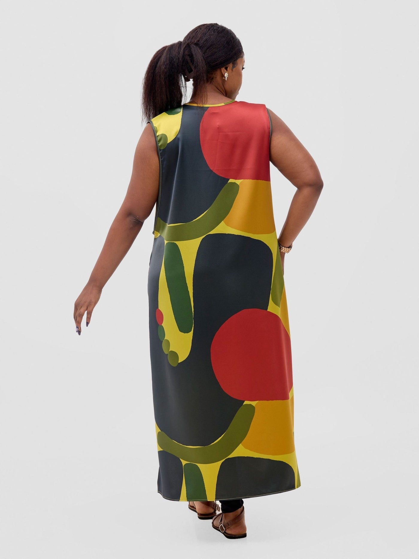 Vivo Kelemi Sleeveless Overcoat - Lime / Red Waso Print - Shopzetu