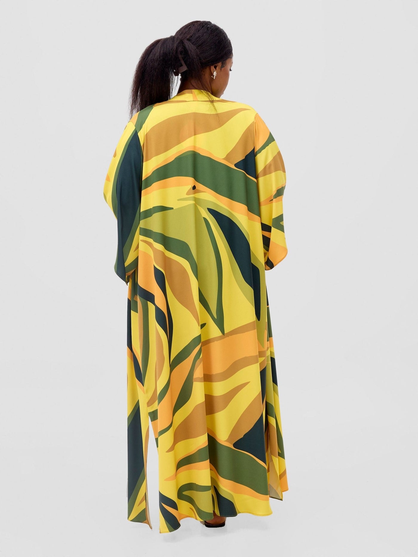 Vivo Kelemi Flared Sleeve Kimono - Yellow / Green Lana Print - Shopzetu