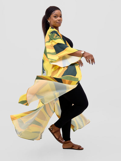 Vivo Kelemi Flared Sleeve Kimono - Yellow / Green Lana Print - Shopzetu