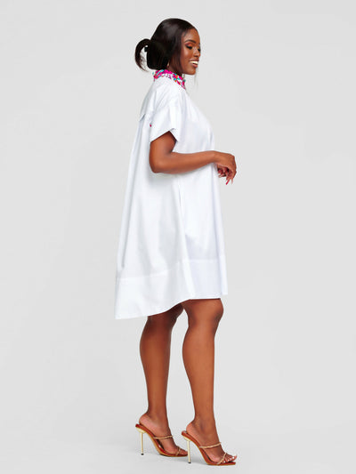 Tuli Amani Shirt Dress - White - Shopzetu