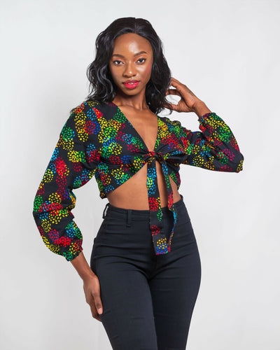 Da'Joy Fashions Urban Chic Ankara Top - Black - Shopzetu