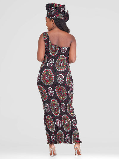 Tayari Fashion House Ricca Ankara Stretch Long Dress - Red Print - Shopzetu