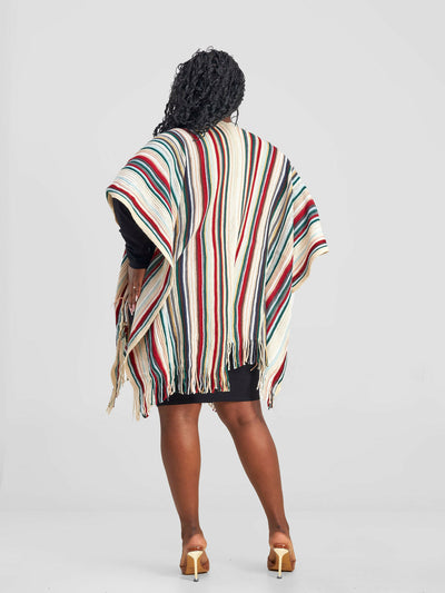 Afrodame Stripped Poncho - Cream