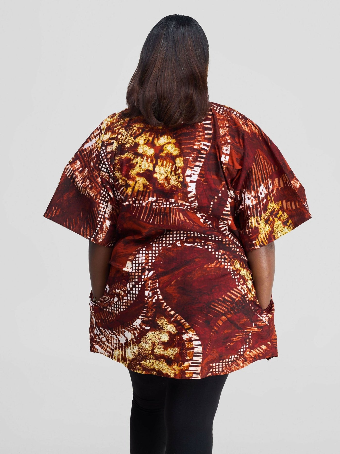 Simbaress Kazungu Short Kimono - Brown Print - Shopzetu