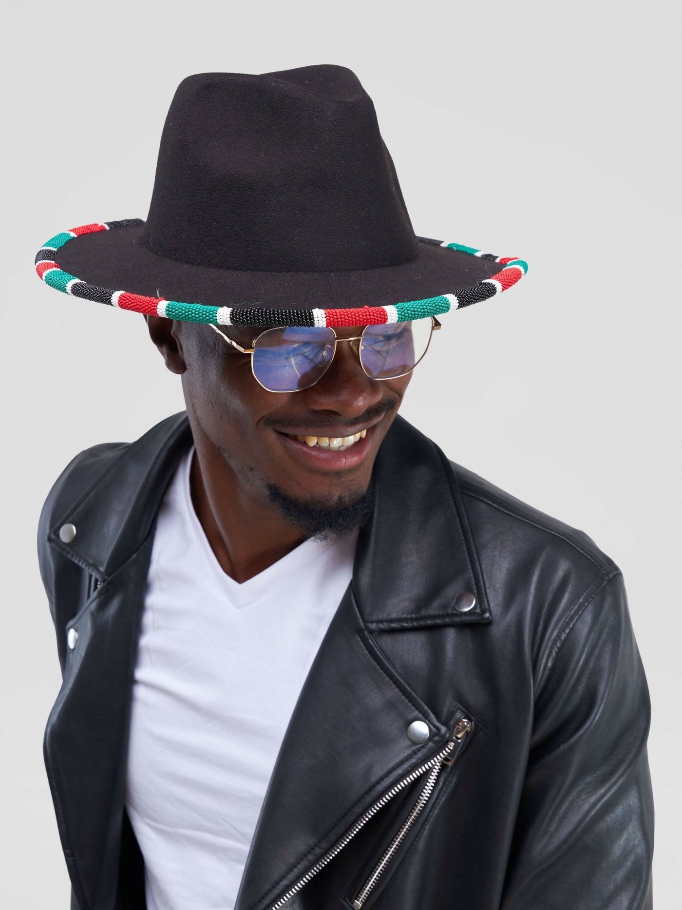 Umbo Colllections Beaded Fedora Hat - Black Kenyan Flag - Shopzetu