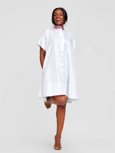 Tuli Amani Shirt Dress - White - Shopzetu