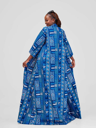 African Yuva Bahari African Print Kimono - Blue Print - Shopzetu