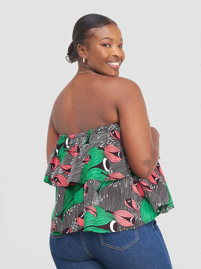 PrettyGline Ankara Off Shoulders Top - Floral Green - Shopzetu