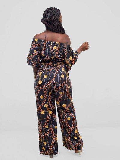 Stylish Sisters Fancy Off - Shoulder Jumpsuit - Black / Gold - Shopzetu