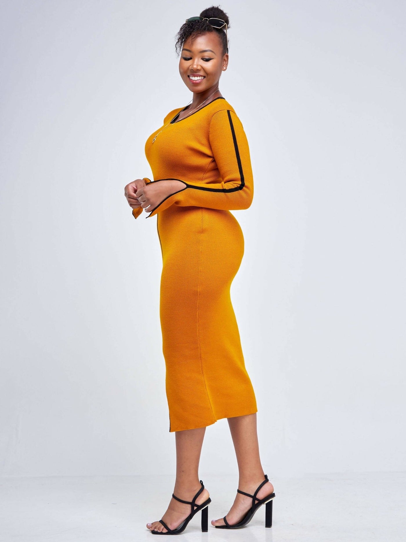 Elsie Glamour Zainabu Knit Dress - Mustard - Shopzetu