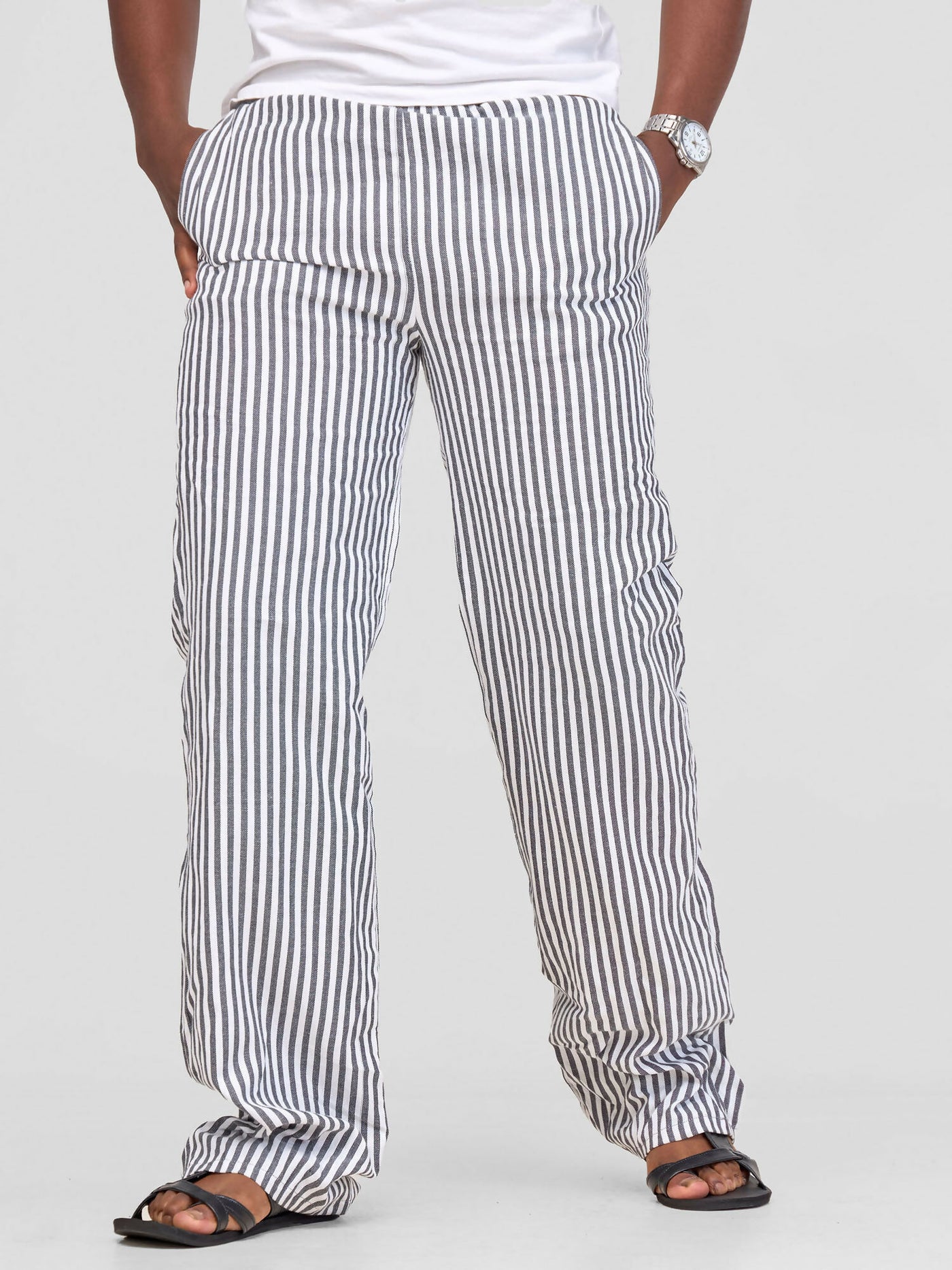 Liquid Lemn Striped Kikoy Lounging Pants - Grey - Shopzetu