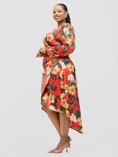 Zahra Dress - Red Floral Print - Shopzetu