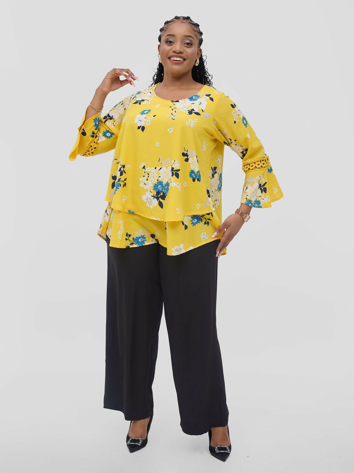 Floral Printed Top - Yellow - Shopzetu