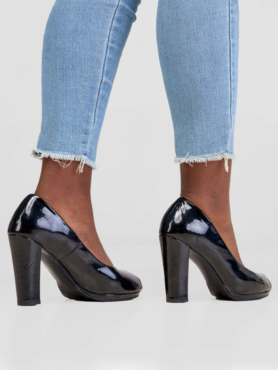 Be Unique Zara Peep Toe Chunky Heel - Black