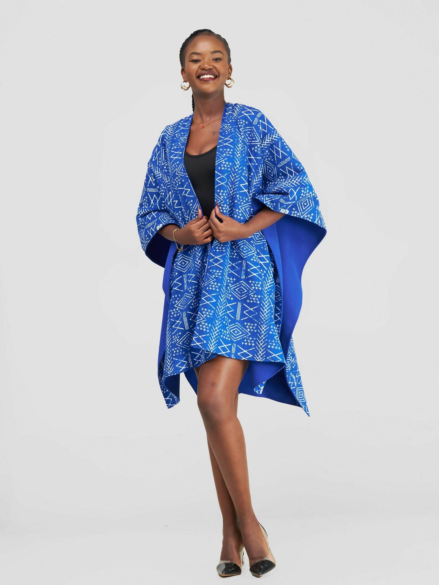 African Yuva Ndege Reversible Poncho - Blue - Shopzetu