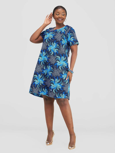 Ankara Dress - Floral Blue - Shopzetu