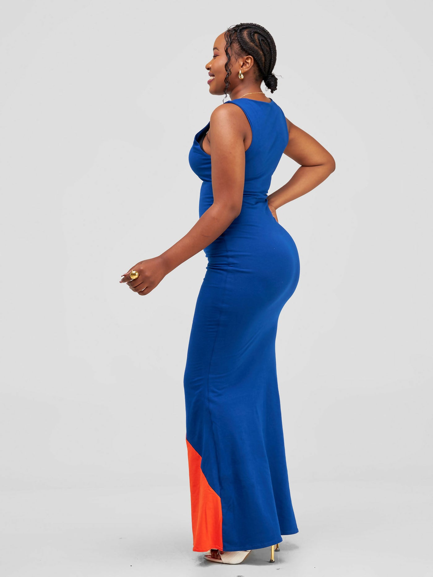 Tuli Zeyara Colour Block Jersey Maxi Dress - Royal Blue & Orange