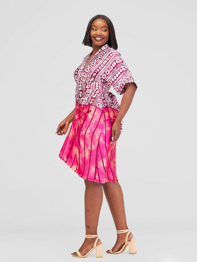 Nefpatra Africa Silk Adire Dress - Maroon - Shopzetu